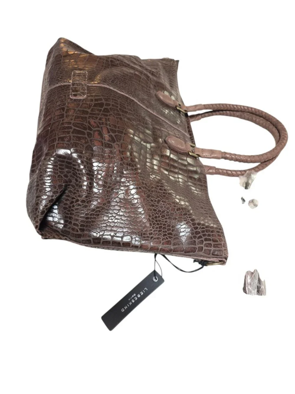 Liebeskind Berline Dark Brown XChelsea Mcroco Leather Large Tote Handbag NWT